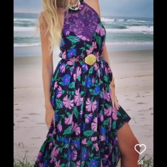 Chasing Unicorns Early Morning Rain Halter Maxi Dress Sz S - Picture 4 of 15